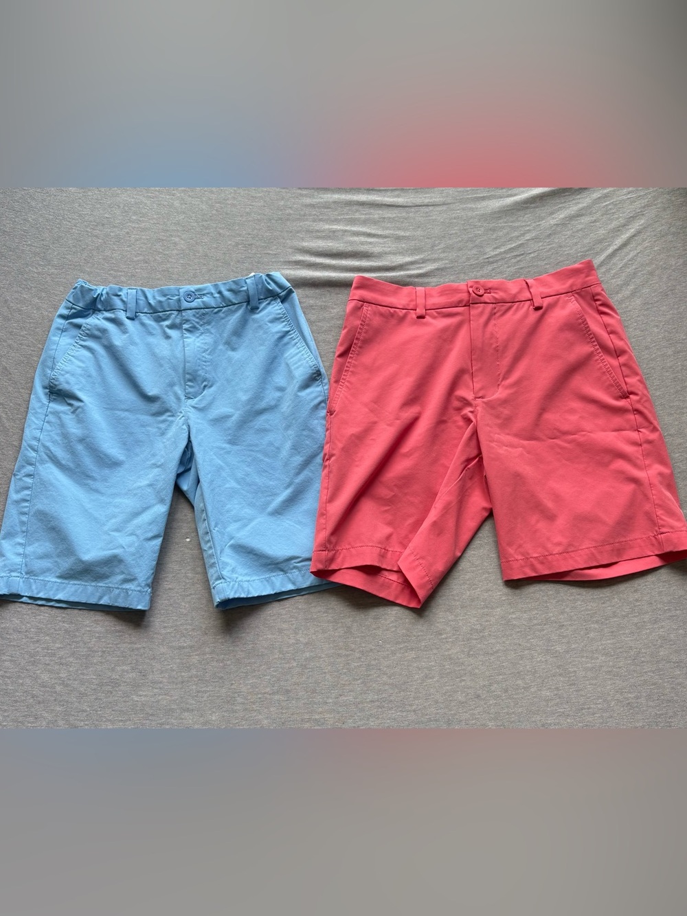 Vineyard Vines Men’s Flat Front Shorts in Light Blue & Coral